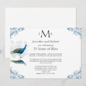 Invitation Jardin de paions pour anniversaire de mariage bleu (Devant / Derrière)