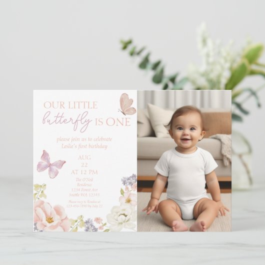 Invitation Jardin de papillons Whimsical photo d'anniversaire (Debout devant)