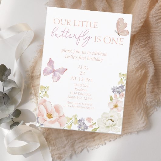 Invitation Jardin de papillons Whimsical Premier anniversaire