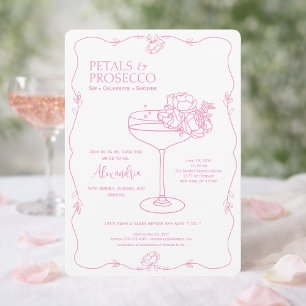 Invitation Jardin de Pétales Prosecco Minimaliste pour une Ba
