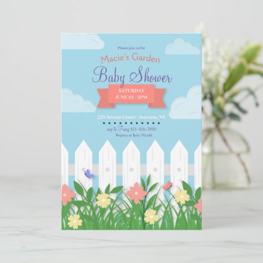 Invitation Jardin de picket blanc (Debout devant)