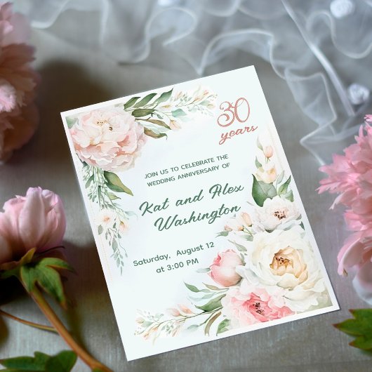 Invitation Jardin de pivoine aquarelle, MARIAGE ANNIVERSAR