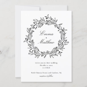 Invitation Jardin de prairie noir et blanc Dessin au trait Fl