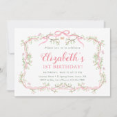 Invitation Jardin de printemps rose et vert 1er anniversaire (Devant)