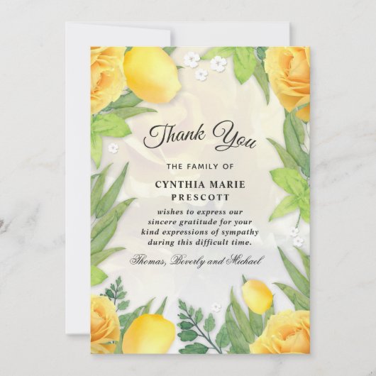 Invitation Jardin de rose jaune Vert Sympathie Florale Merci (Devant)