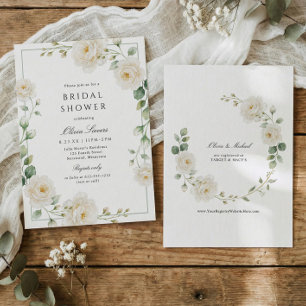 Invitation Jardin de roses et pivoines crème élégant pour la