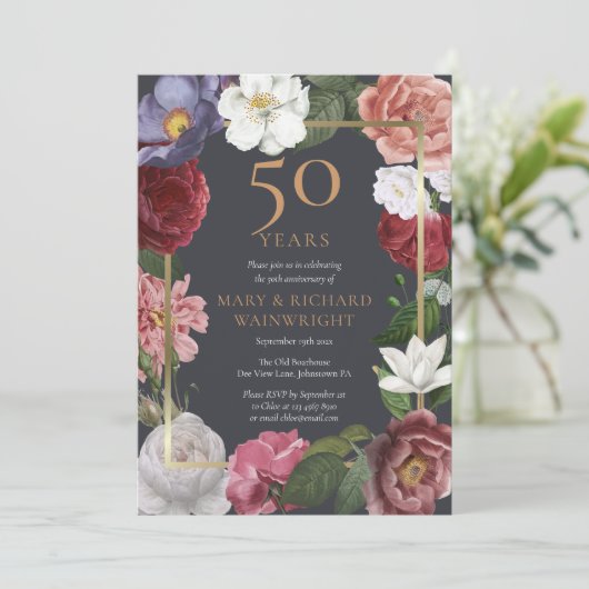 Invitation Jardin de roses pour le 50e anniversaire de mariag (Debout devant)