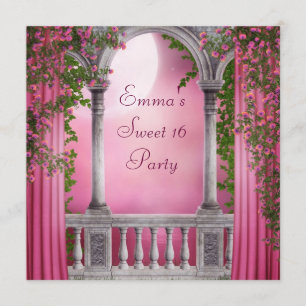 Invitation Jardin de roses roses fuchsia Fête douce 16 ans