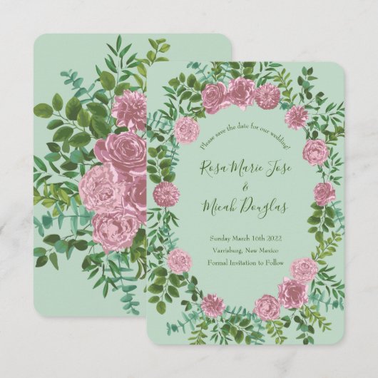 Invitation Jardin de roses roses mariage de printemps (Devant / Derrière)