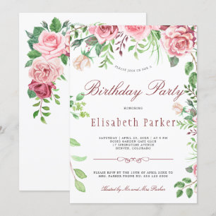 Invitation Jardin de roses roses rouges et blush roses fête d