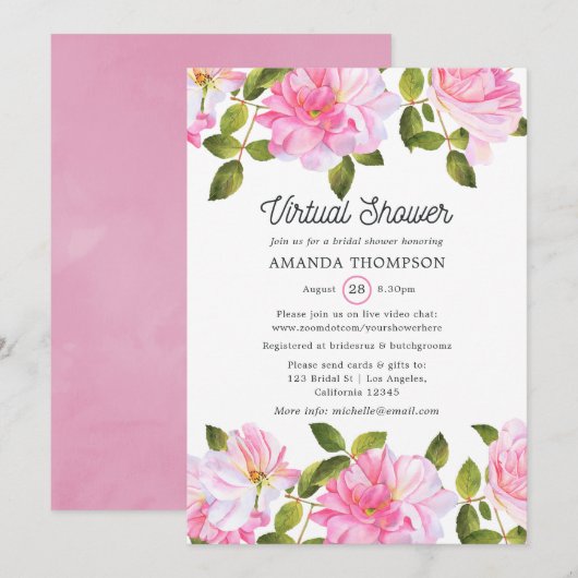 Invitation Jardin de roses roses virtuelles (Devant / Derrière)
