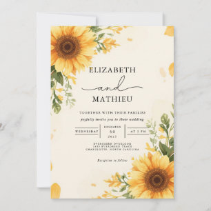 Invitation Jardin de tournesol Jaune Chaleureux Mariage Flora