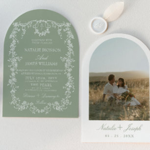 Invitation Jardin de verdure de sauge Monogramme Mariage voût