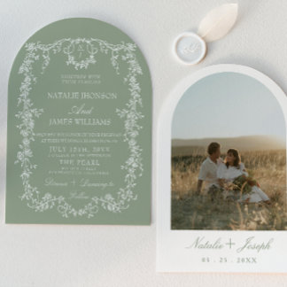 Invitation Jardin de verdure de sauge Monogramme Mariage voût