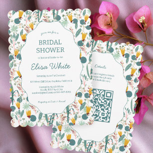 Invitation Jardin d'eau Fleurs Mariée douche personnalisée QR