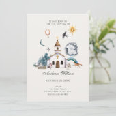 Invitation Jardin d'église de village baptême (Debout devant)