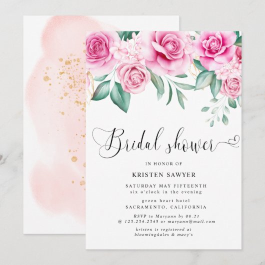 Invitation jardin délicat fleuri élégant nuptiale douche (Devant / Derrière)