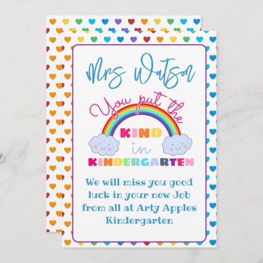 Invitation jardin d'enfants Cadeau d'appréciation de l'enseig (Devant / Derrière)