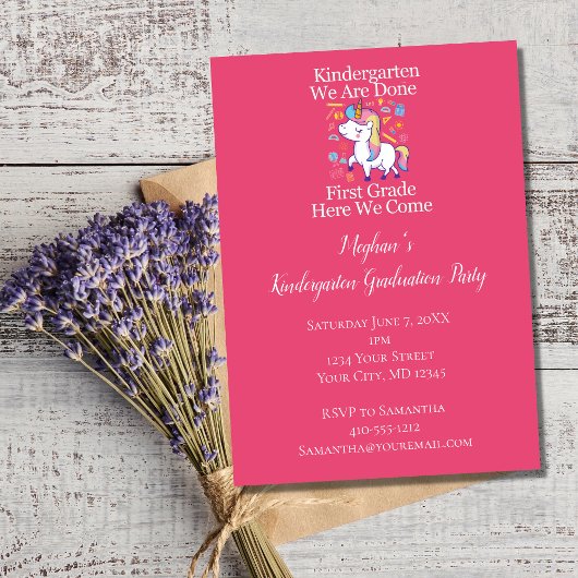 Invitation Jardin d'enfants Graduation Party Pink Unicorn