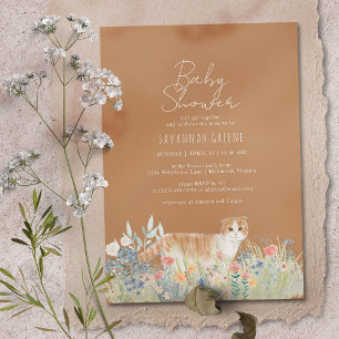 Invitation Jardin des chats Orange brûlé Baby shower neut