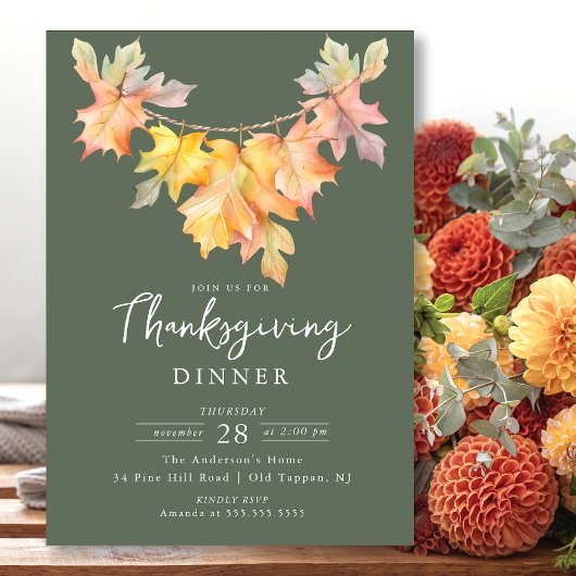 Invitation Jardin des feuilles moderne Thankesgiving
