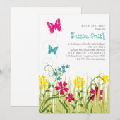 Invitation Jardin des papillons aux couleurs vives (Devant / Derrière)