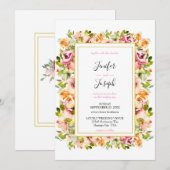 Invitation Jardin d'été Aquarelle Mariage floral (Devant / Derrière)