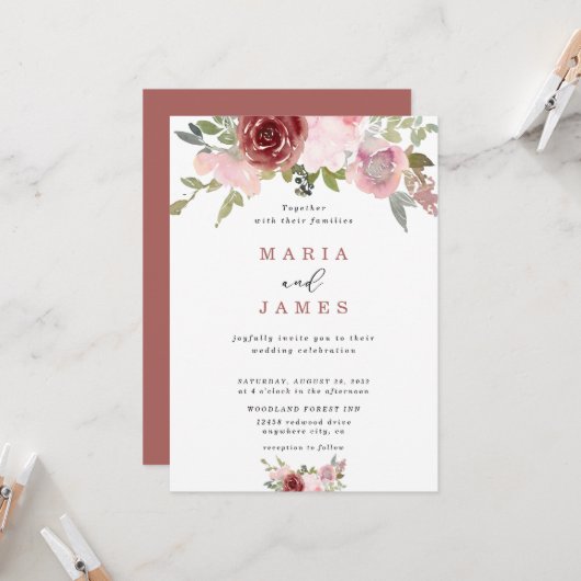 Invitation Jardin d'été Aquarelle Mariage floral (Devant/Arrière en situation)