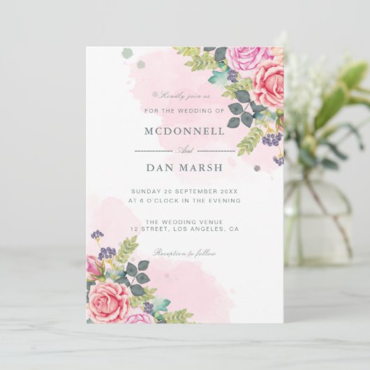 Invitation Jardin d'été Aquarelle Mariage floral (Debout devant)