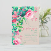 Invitation Jardin d'été chic Champagne de Graduation Florale (Debout devant)