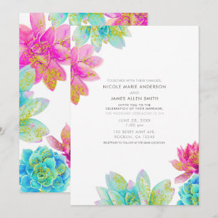 Invitation Jardin d'été de succulents sarcelle rose vif Maria