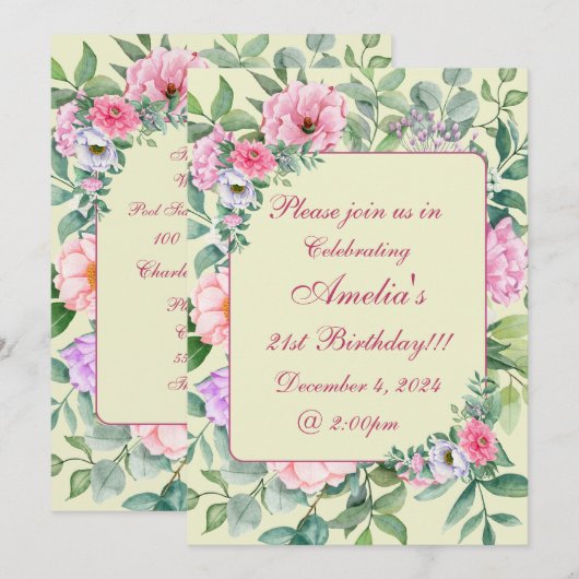 Invitation Jardin d'été fêté floral Anniversaire (Devant / Derrière)