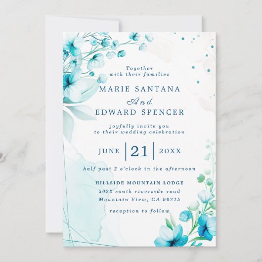 Invitation Jardin d'été Fleurs aquarelles Mariage (Devant)