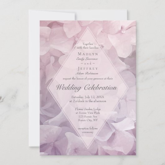 Invitation Jardin d'été Hydrangea rose vif Mariage (Devant)