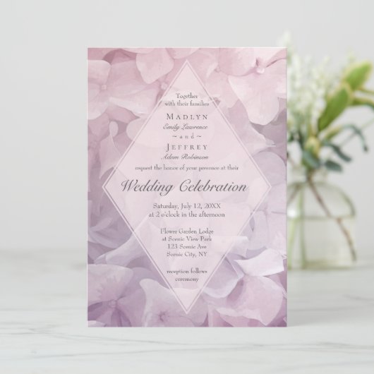 Invitation Jardin d'été Hydrangea rose vif Mariage (Debout devant)