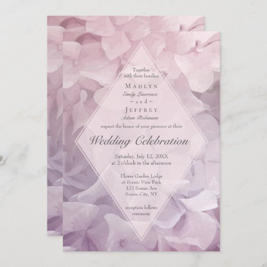 Invitation Jardin d'été Hydrangea rose vif Mariage (Devant / Derrière)