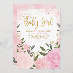 Invitation Jardin d'or chic Blush Baby shower Rose Floral