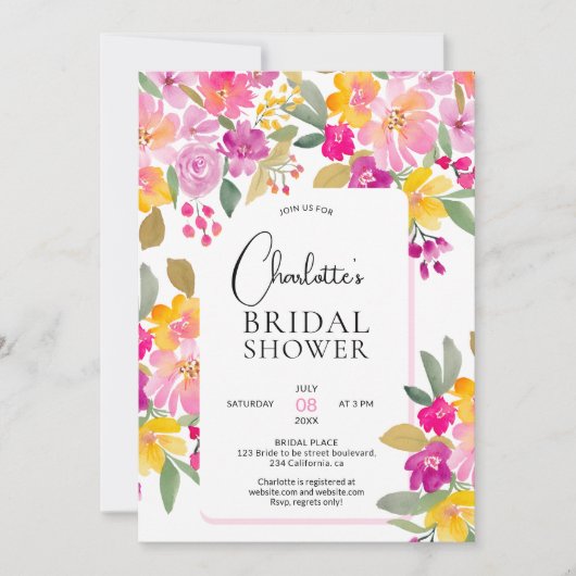 Invitation Jardin douche nuptiale fleurie vive (Devant)