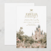 Invitation Jardin du Château de Princesse de Conte de Fées Fê (Devant / Derrière)