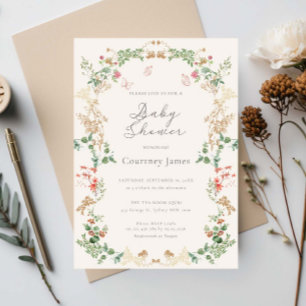 Invitation Jardin Élégant de Fleurs Sauvages pour Baby Shower