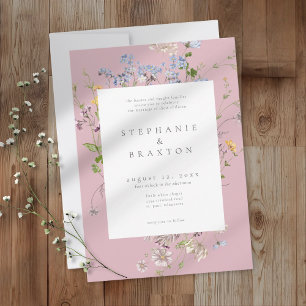 Invitation Jardin Élégant de Fleurs Sauvages Roses Mariage