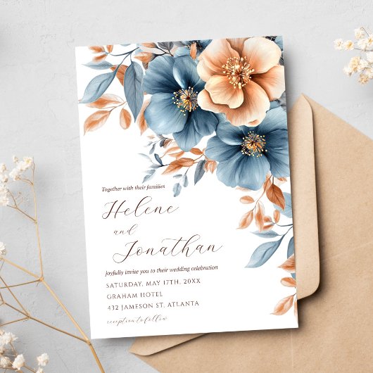 Invitation Jardin Elégant Dusty Blue Terracotta Mariage