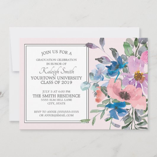 Invitation Jardin élégant Purple Rose Floral Grad Party (Devant)