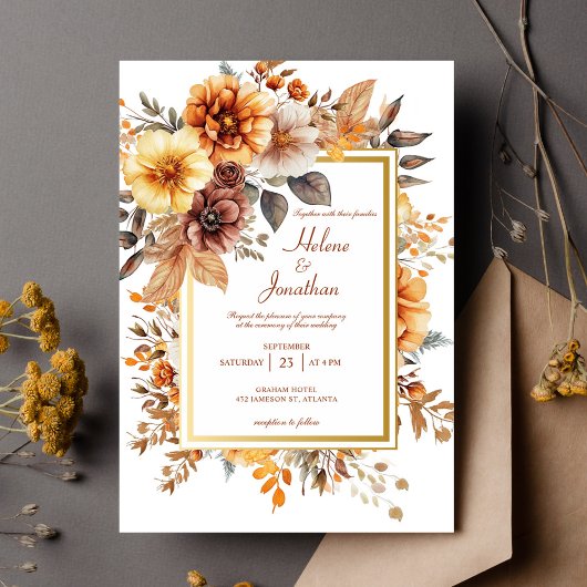 Invitation Jardin en terre cuite orange brûlé Mariage élégant