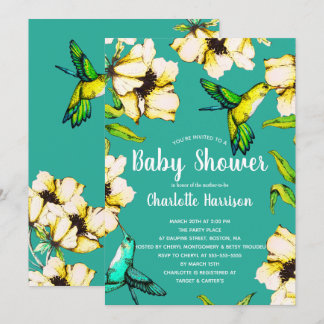 Invitation Jardin enchanté colibris et Baby shower floral