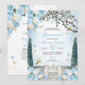 Invitation Jardin enchanté de fées bleues Quinceanera (Devant / Derrière)