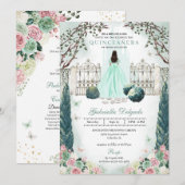 Invitation Jardin enchanté de Mint Green Blush Quinceanera (Devant / Derrière)