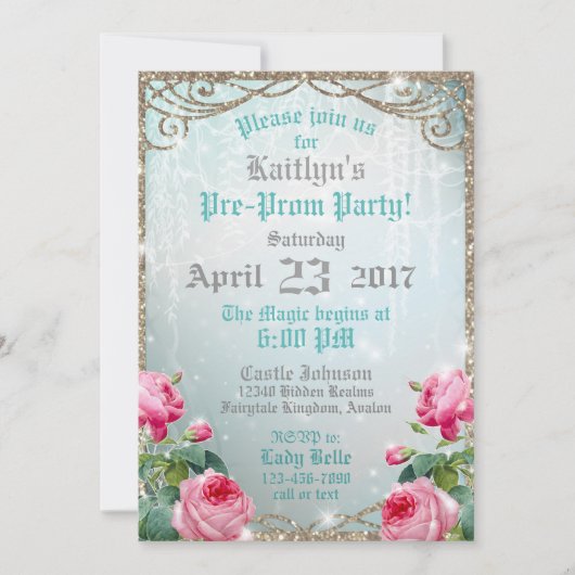 Invitation Jardin enchanté de rose rose Prom Party (Devant)