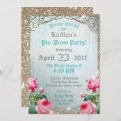Invitation Jardin enchanté de rose rose Prom Party (Devant / Derrière)