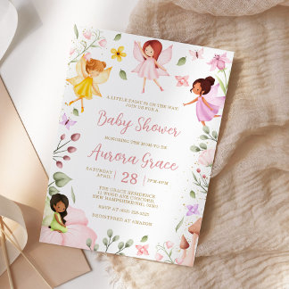 Invitation Jardin enchanté fée magique Baby shower rose